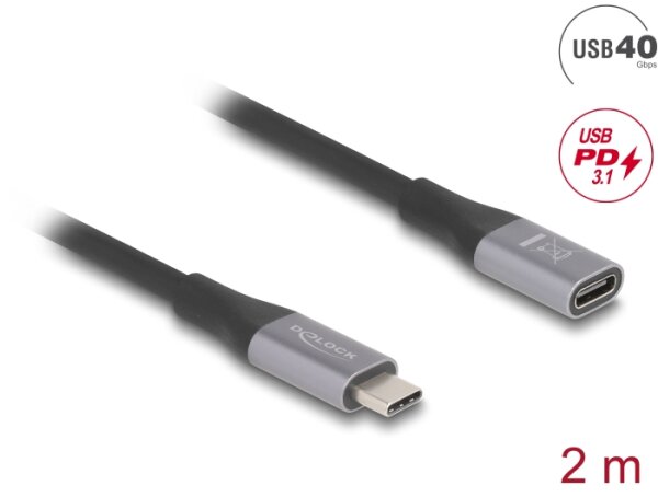 Delock USB 40 Gbps Verlängerungskabel USB Type-C™ Stecker zu Buchse P 2 m grau