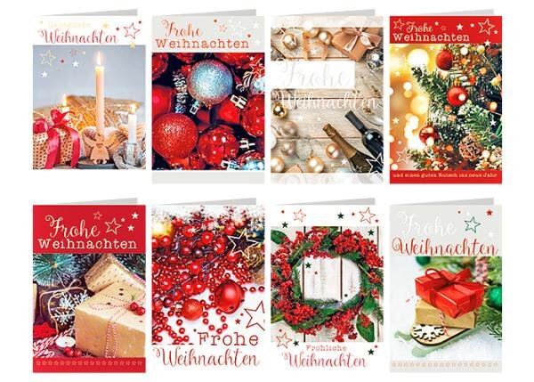 "Frohe Weihnachten" Weihnachtskarte - 8-fach sortiert