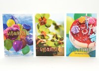 Geburtstagskarte bunt - 100 Stück - 3 Motive