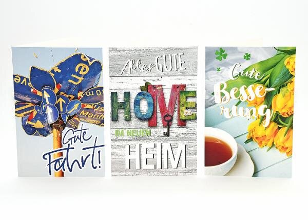 Glückwunschkarte diverse Anlässe - 100 Stück - 8 Motive - 11,5 x 17,5 cm