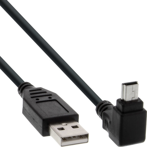 InLine USB 2.0 Mini-Kabel, ST A/Mini-B ST (5pol) oben abgew. 90°, schwarz, 0,5m