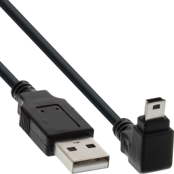 InLine USB 2.0 Mini-Kabel, ST A/Mini-B ST 5pol, unten abgew. 90°, schwarz, 3m