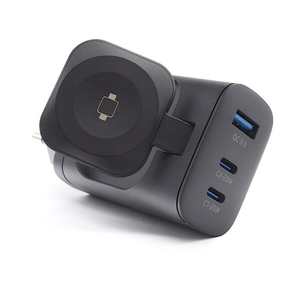 RealPower 450476 Ladegerät für Mobilgeräte Powerbank, Smartwatch, Tablets Schwarz AC Kabelloses Aufladen Schnellladung Drinnen