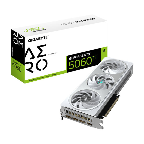 GIGABYTE GeForce RTX 5060 Ti AERO OC 8G Grafikkarte – 8 GB GDDR7, 128 Bit, PCI-E 5.0, 2647 MHz Kernfrequenz, 3 x DisplayPort, 1 x HDMI, GV-N506TAERO OC-8GD