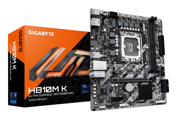 GIGABYTE H810M K Mainboard – Intel Core Ultra (Serie 2) Prozessoren, 3+1+2 Phasen VRM, bis zu 6400 MHz DDR5, 1 x M.2 PCIe 4.0, 1 GbE LAN, USB 3.2 Gen 1