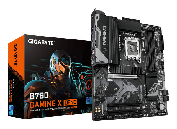 GIGABYTE B760 GAMING X GEN5 Mainboard – Unterstützt Intel Core Prozessoren der 14. Generation, 8+1+1 Phasen VRM, bis zu 5600 MHz DDR5, 3 x PCIe 4.0 M.2, 2.5 GbE LAN, USB 3.2 Gen 2