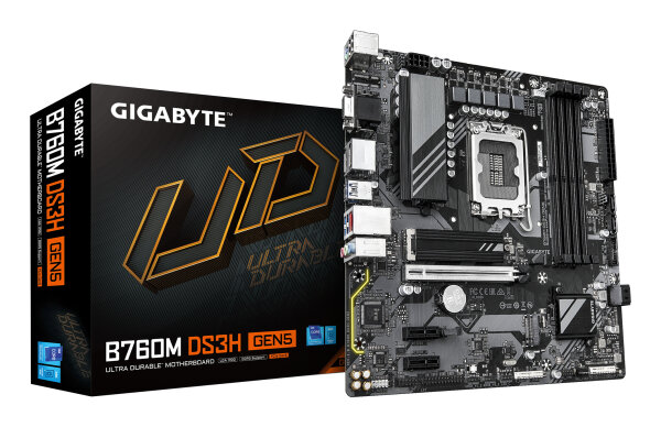 GIGABYTE B760M DS3H GEN5 Mainboard – Unterstützt Intel Core Prozessoren der 14. Generation, digitales VRM mit 6+2+1 Phasen, bis zu 5600 MHz DDR5, 2 x PCIe 4.0 M.2, 2.5GbE LAN, USB 3.2 Gen2