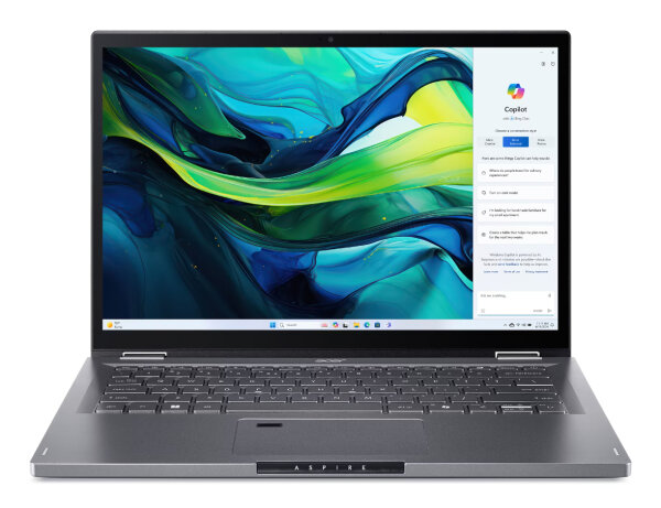 Acer Aspire Spin 14 ASP14-52MTN-75Q5 Intel Core Ultra 7 155U Hybrid (2-in-1) 35,6 cm (14") Touchscreen WUXGA 16 GB LPDDR5x-SDRAM 1 TB SSD Wi-Fi 6 (802.11ax) Windows 11 Home Grau