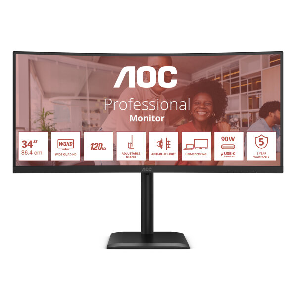AOC E4 CU34E4CV Computerbildschirm 86,4 cm (34") 3440 x 1440 Pixel UltraWide Quad HD LCD Schwarz