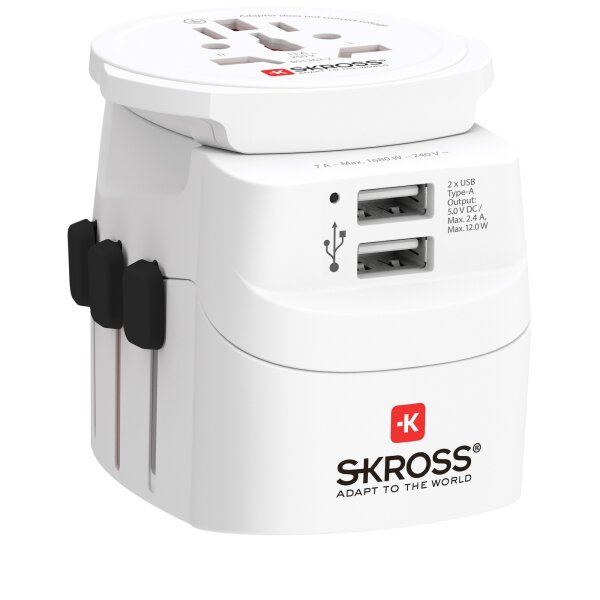 SKROSS Länderstecker Pro Light USB World (2xA), weiss