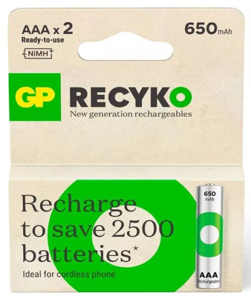 GP Akku AAA Micro NiMH 650 mAh 1,2V ReCyko 2er Blister