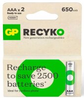 GP Akku AAA Micro NiMH 650 mAh 1,2V ReCyko 2er Blister