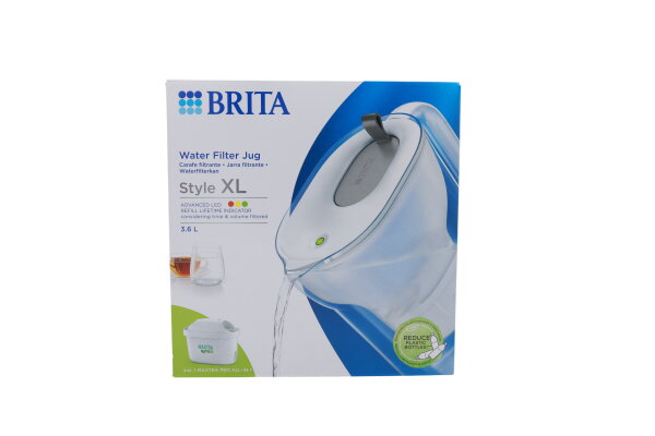 BRITA Wasserfilter-Kanne Style XL hellgrau (3,6l) inkl. 1 MAXTRA PRO Kartusche