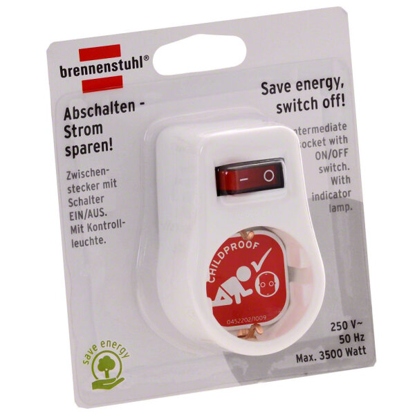 Brennenstuhl Adapterstecker  1 Steckd. + Schalter weiß