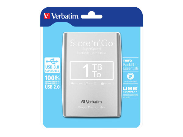 Verbatim Portables Festplattenlaufwerk Store n Go USB 3.0, 1 TB, Silber