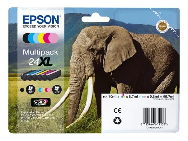 Epson Elephant Multipack 6-colours 24XL Claria Photo HD Ink