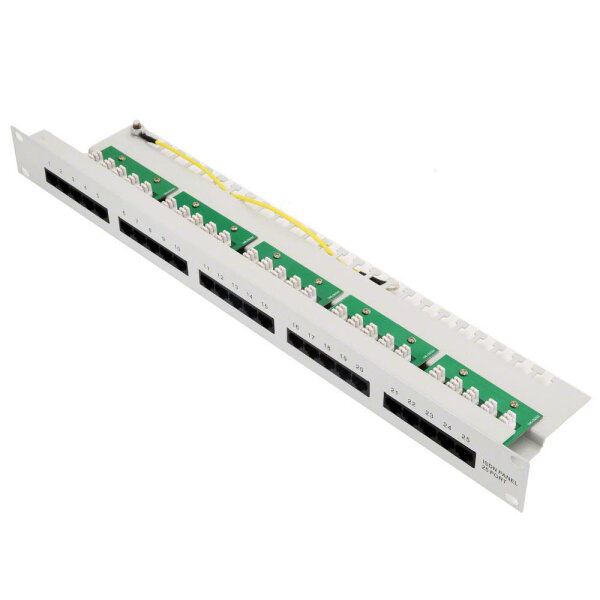 Ecolan Patchfeld Cat 3 ISDN 19" 1HE 25 Port RJ45 8/4 hellgrau RAL7035