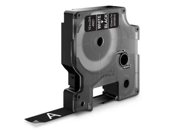 DYMO D1 - Standardetiketten - Weiß auf Schwarz - 12mm x 7m