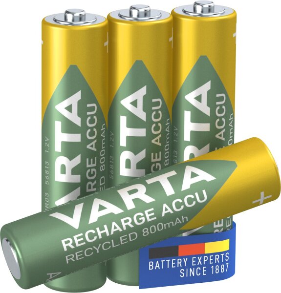 VARTA Akku Micro AAA 800mAh NiMH Recharge Accu Recycled (4er Pack)