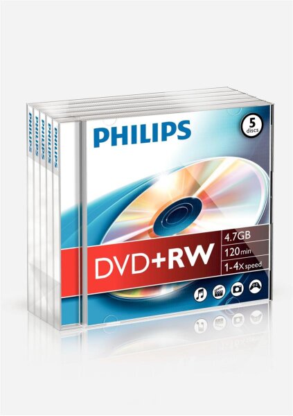 1x5 Philips DVD+RW 4,7GB 4x JC