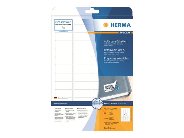 HERMA Ablösbare Etiketten A4 45.7x21.2 mm weiß Movables/ablösbar Papier matt 1200 St.