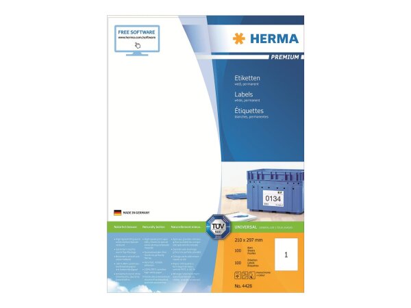 HERMA Etiketten Premium A4 210x297 mm weiß Papier matt 100 St.