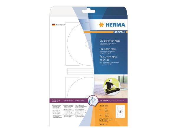 Herma CD-Etiketten rund 116 25 Blatt DIN A4 50 Stück    5115