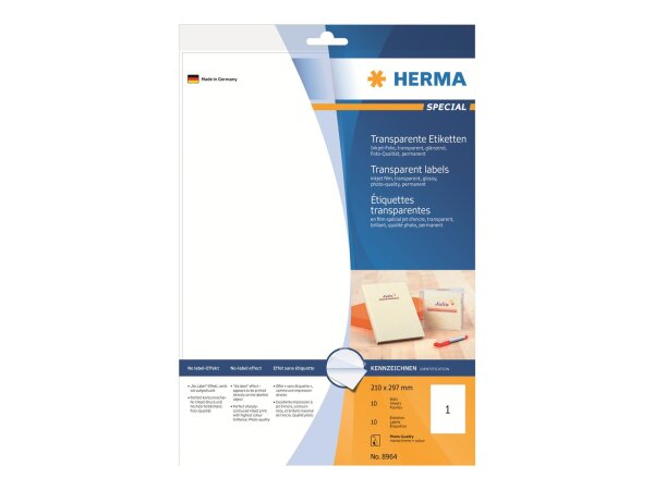 HERMA Inkjet Folien-Etiketten transparent A4 210x297 mm Folie glänzend 10 St.