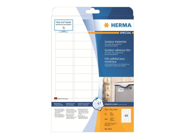 Herma Outd. Folie Etik.45,7x21,2 w. 10 Bl. DIN A4 480 Stück  9531