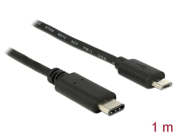 Delock Kabel USB Type-C™ 2.0 Stecker > USB 2.0 Typ Micro-B Stecker 1,0 m schwarz