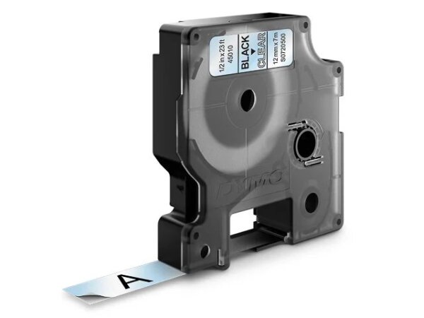 DYMO D1 - Standardetiketten - Schwarz auf Transparent - 12mm x 7m