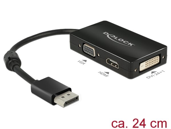 Delock Adapter Displayport 1.1 Stecker > VGA / HDMI / DVI Buchse Passiv schwarz
