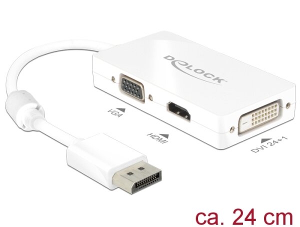 Delock Adapter Displayport 1.1 Stecker > VGA / HDMI / DVI Buchse Passiv weiß