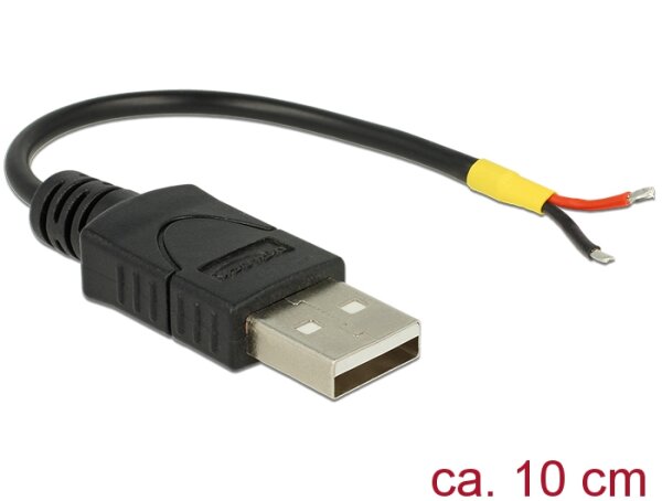 Delock Kabel USB 2.0 A Stecker > 2 x offene Kabelenden Strom 10 cm Raspberry Pi