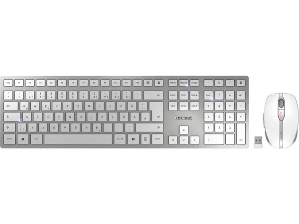 CHERRY DW 9100 SLIM Tastatur Maus enthalten Universal RF Wireless + Bluetooth QWERTZ Deutsch Silber