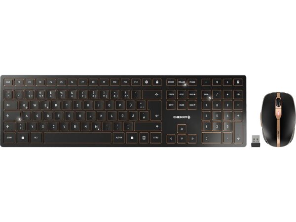 CHERRY DW 9100 SLIM Tastatur Maus enthalten Universal RF Wireless + Bluetooth QWERTZ Deutsch Schwarz