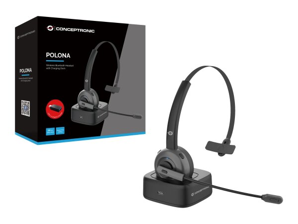 Conceptronic POLONA Kabelloses Bluetooth-Headset mit Ladedoc